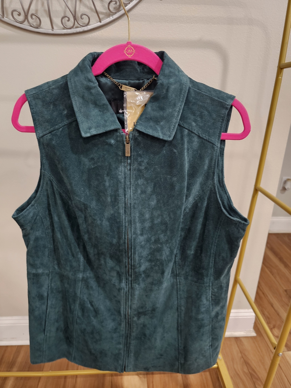 Dennis Basso M Teal Genuine Suede Leather Zip-Front Vest